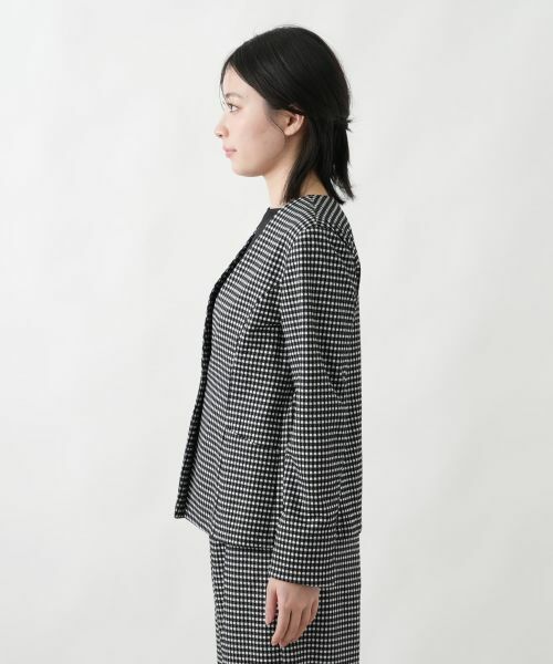 Leilian / レリアン テーラードジャケット | 洗えるギンガムチェックノーカラージャケット | 詳細5