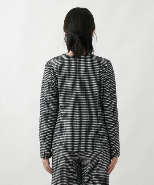 Leilian / レリアン テーラードジャケット | 洗えるギンガムチェックノーカラージャケット | 詳細6