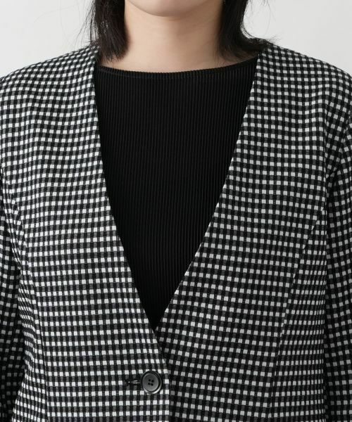 Leilian / レリアン テーラードジャケット | 洗えるギンガムチェックノーカラージャケット | 詳細7