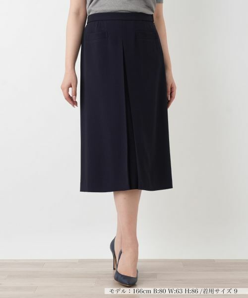 Leilian / レリアン ミニ・ひざ丈スカート | インバーテッドプリーツスカート（ネイビー）