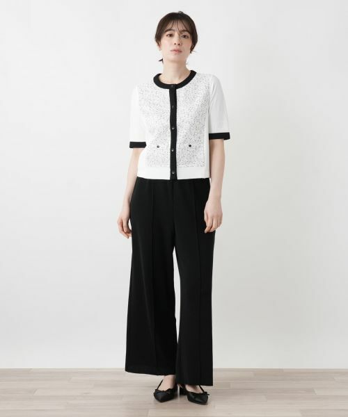 Leilian / レリアン カーディガン・ボレロ | ツイード切替クルーネックカーディガン | 詳細1