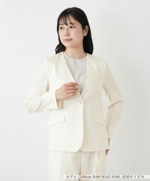 Leilian / レリアン テーラードジャケット | ノーカラーVネックジャケット（アイボリー）