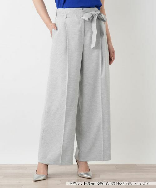 Leilian / レリアン その他パンツ | リボンベルトワイドパンツ（グレー）