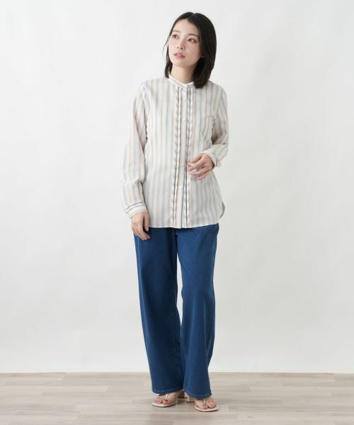 Leilian / レリアン シャツ・ブラウス | ストライプバンドカラーブラウス | 詳細1