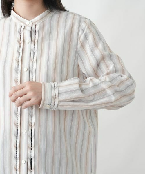 Leilian / レリアン シャツ・ブラウス | ストライプバンドカラーブラウス | 詳細10