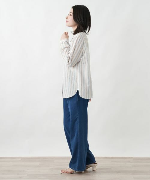 Leilian / レリアン シャツ・ブラウス | ストライプバンドカラーブラウス | 詳細2