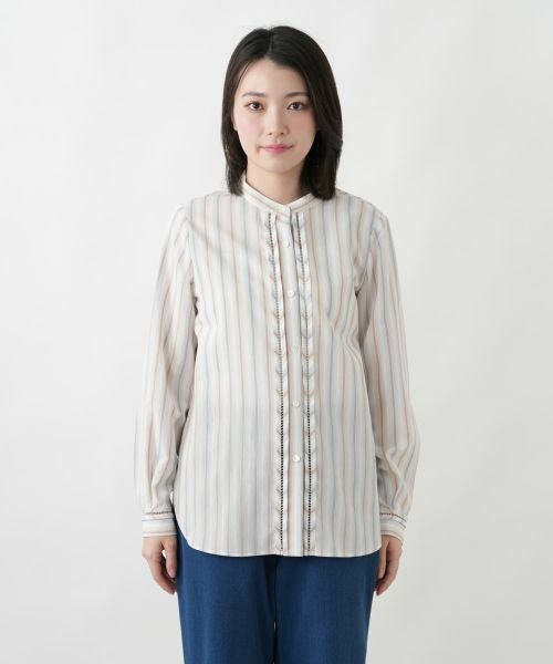 Leilian / レリアン シャツ・ブラウス | ストライプバンドカラーブラウス | 詳細4