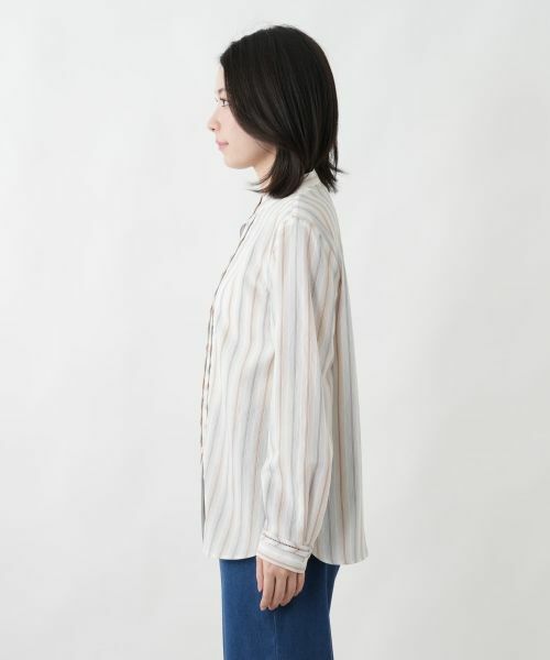 Leilian / レリアン シャツ・ブラウス | ストライプバンドカラーブラウス | 詳細5