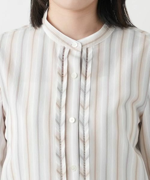 Leilian / レリアン シャツ・ブラウス | ストライプバンドカラーブラウス | 詳細7