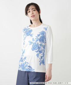 Leilian / レリアン Tシャツ | プリント七分袖カットソー
