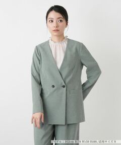 Leilian / レリアン テーラードジャケット | Vネックノーカラーダブルジャケット