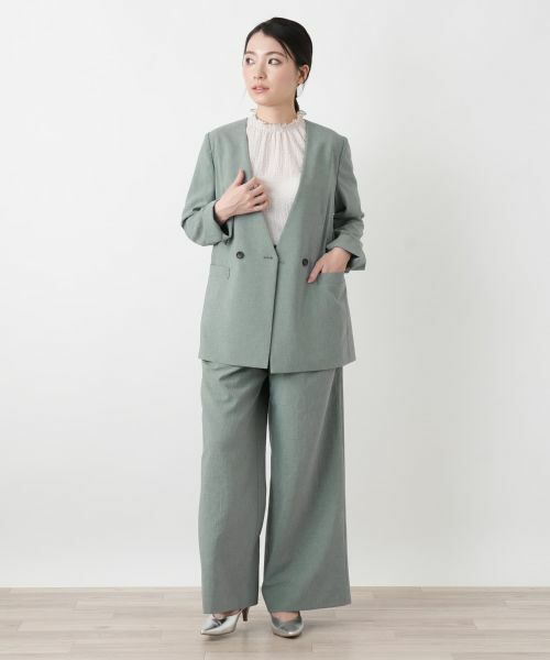 Leilian / レリアン テーラードジャケット | Vネックノーカラーダブルジャケット | 詳細1