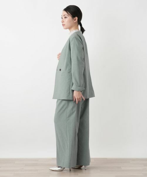 Leilian / レリアン テーラードジャケット | Vネックノーカラーダブルジャケット | 詳細2