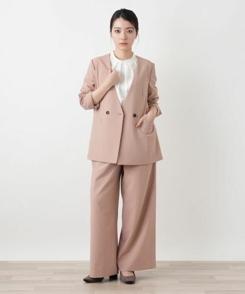 Leilian / レリアン テーラードジャケット | Vネックノーカラーダブルジャケット | 詳細4