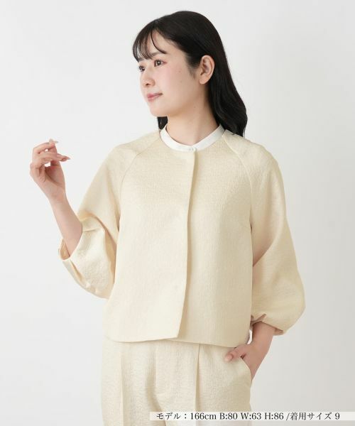 Leilian / レリアン テーラードジャケット | ジャカードノーカラージャケット（アイボリー系）