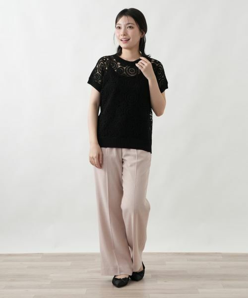 Leilian / レリアン ニット・セーター | 透かし編み切替クルーネックニット【LE TRICOT PERUGIA】 | 詳細1