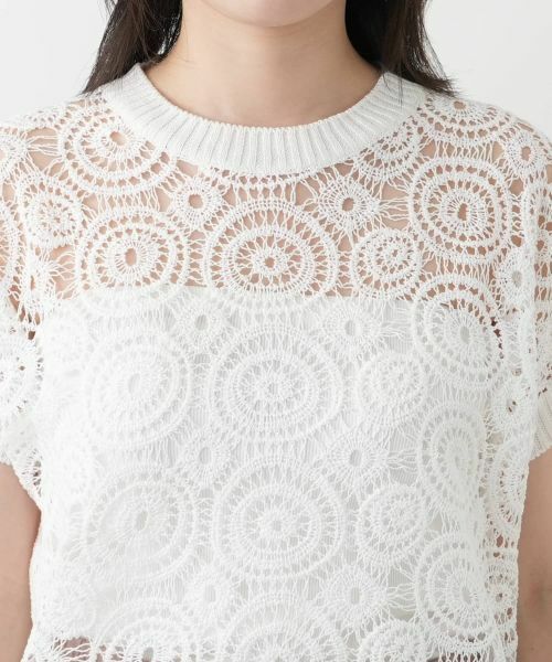 Leilian / レリアン ニット・セーター | 透かし編み切替クルーネックニット【LE TRICOT PERUGIA】 | 詳細10