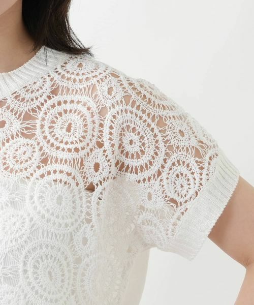 Leilian / レリアン ニット・セーター | 透かし編み切替クルーネックニット【LE TRICOT PERUGIA】 | 詳細12