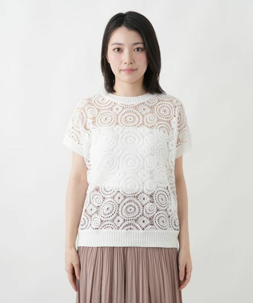 Leilian / レリアン ニット・セーター | 透かし編み切替クルーネックニット【LE TRICOT PERUGIA】 | 詳細7