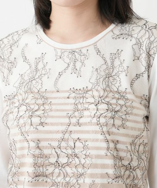 Leilian / レリアン ニット・セーター | ボタニカルボーダー七分袖ニット【Leilian WHITE LABEL】 | 詳細10