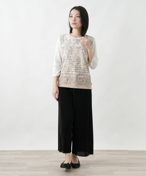 Leilian / レリアン ニット・セーター | ボタニカルボーダー七分袖ニット【Leilian WHITE LABEL】 | 詳細4