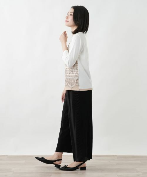 Leilian / レリアン ニット・セーター | ボタニカルボーダー七分袖ニット【Leilian WHITE LABEL】 | 詳細5