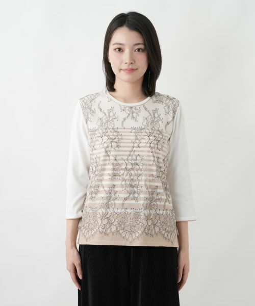 Leilian / レリアン ニット・セーター | ボタニカルボーダー七分袖ニット【Leilian WHITE LABEL】 | 詳細7