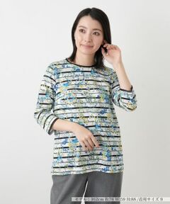 Leilian / レリアン カットソー | 花柄ボーダー七分袖カットソー【Leilian WHITE LABEL】