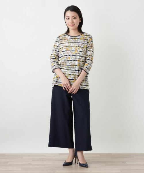 Leilian / レリアン カットソー | 花柄ボーダー七分袖カットソー【Leilian WHITE LABEL】 | 詳細1