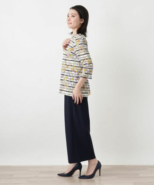 Leilian / レリアン カットソー | 花柄ボーダー七分袖カットソー【Leilian WHITE LABEL】 | 詳細2