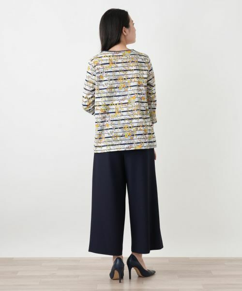 Leilian / レリアン カットソー | 花柄ボーダー七分袖カットソー【Leilian WHITE LABEL】 | 詳細3