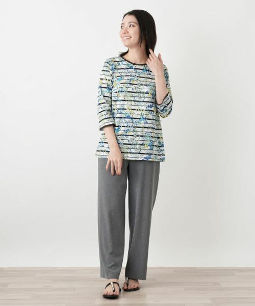 Leilian / レリアン カットソー | 花柄ボーダー七分袖カットソー【Leilian WHITE LABEL】 | 詳細4