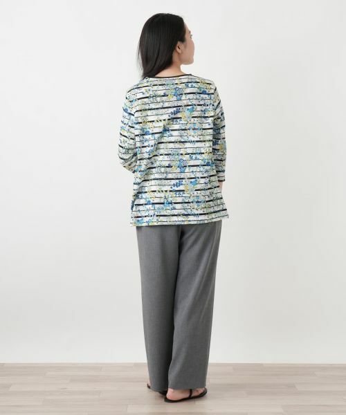 Leilian / レリアン カットソー | 花柄ボーダー七分袖カットソー【Leilian WHITE LABEL】 | 詳細6