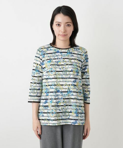 Leilian / レリアン カットソー | 花柄ボーダー七分袖カットソー【Leilian WHITE LABEL】 | 詳細7