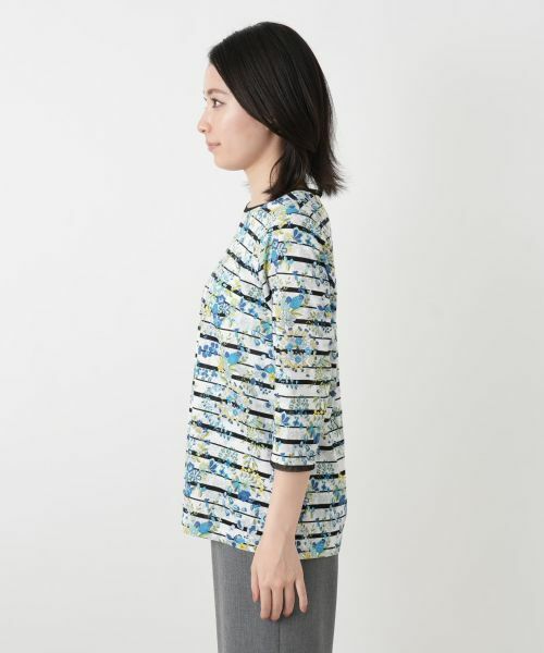 Leilian / レリアン カットソー | 花柄ボーダー七分袖カットソー【Leilian WHITE LABEL】 | 詳細8