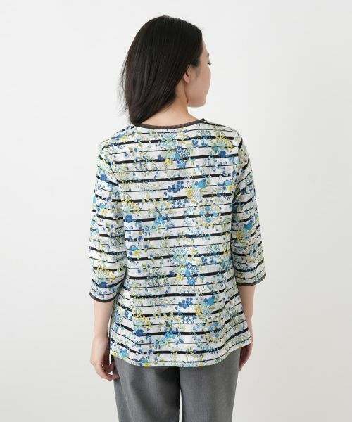 Leilian / レリアン カットソー | 花柄ボーダー七分袖カットソー【Leilian WHITE LABEL】 | 詳細9