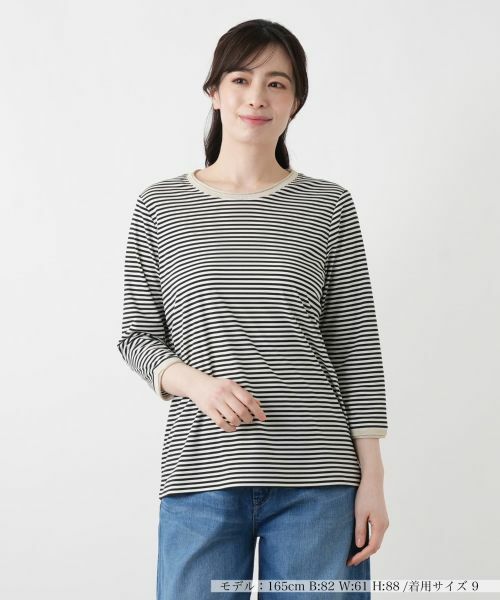 Leilian / レリアン カットソー | ナローボーダーラメカットソー【Leilian WHITE LABEL】（ブラック）