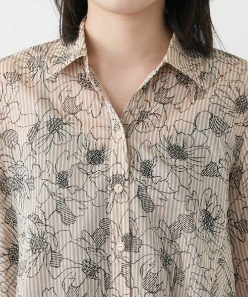 Leilian / レリアン シャツ・ブラウス | ストライプボタニカル柄ブラウス【Leilian WHITE LABEL】 | 詳細10
