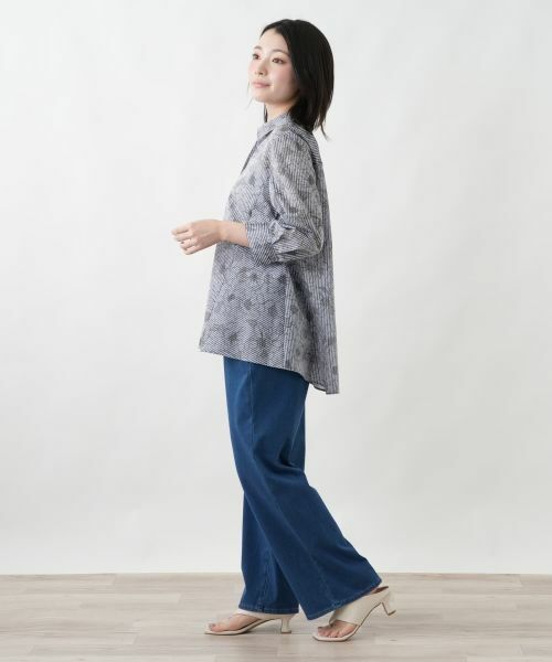 Leilian / レリアン シャツ・ブラウス | ストライプボタニカル柄ブラウス【Leilian WHITE LABEL】 | 詳細2