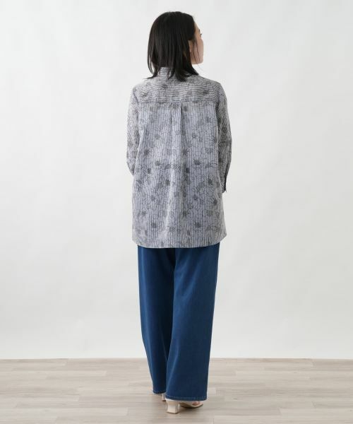 Leilian / レリアン シャツ・ブラウス | ストライプボタニカル柄ブラウス【Leilian WHITE LABEL】 | 詳細3