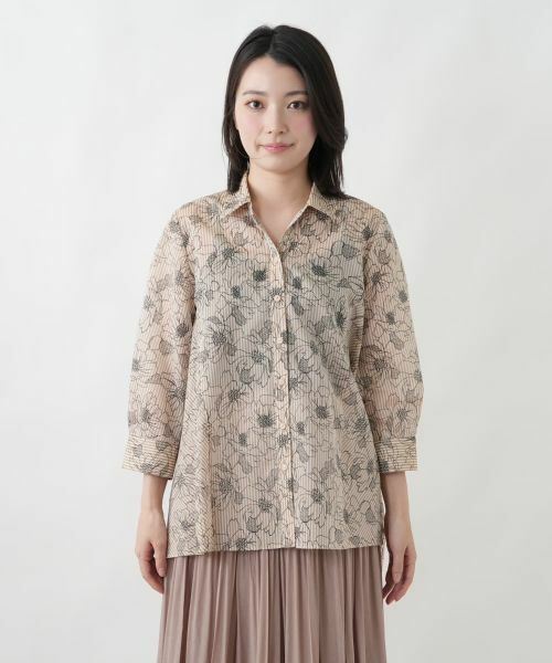 Leilian / レリアン シャツ・ブラウス | ストライプボタニカル柄ブラウス【Leilian WHITE LABEL】 | 詳細7