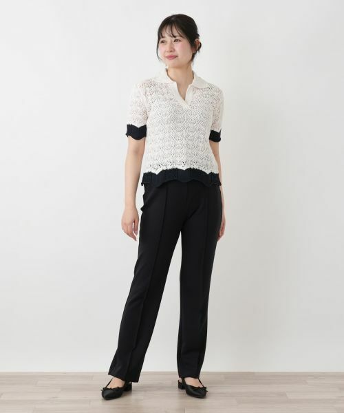 Leilian / レリアン ニット・セーター | 透かし編みニットポロ | 詳細1