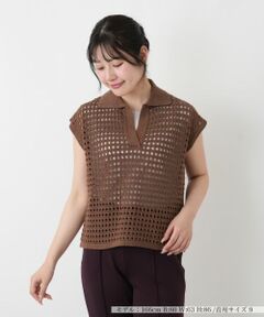 Leilian / レリアン テーラードジャケット | 透かし編み切替ニットポロシャツ