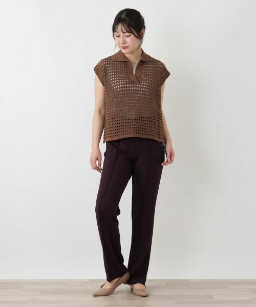 Leilian / レリアン テーラードジャケット | 透かし編み切替ニットポロシャツ | 詳細1