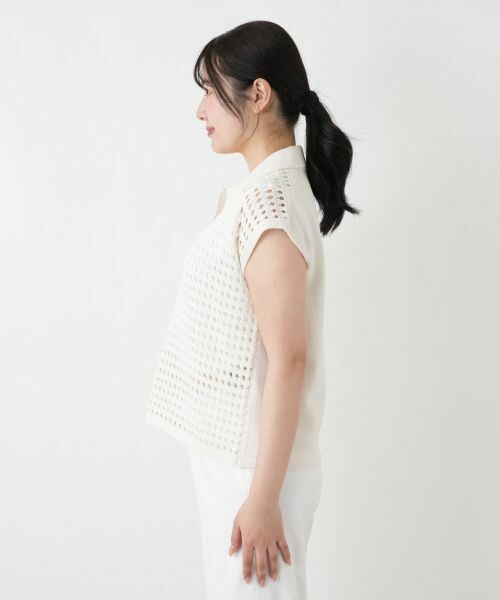 Leilian / レリアン テーラードジャケット | 透かし編み切替ニットポロシャツ | 詳細11