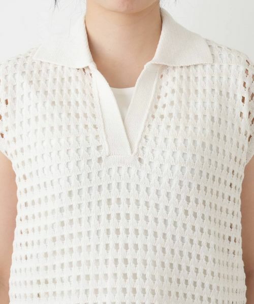 Leilian / レリアン テーラードジャケット | 透かし編み切替ニットポロシャツ | 詳細13