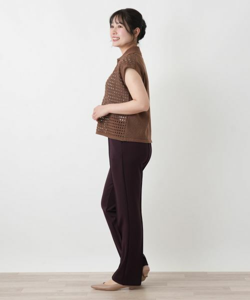 Leilian / レリアン テーラードジャケット | 透かし編み切替ニットポロシャツ | 詳細2