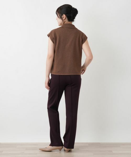 Leilian / レリアン テーラードジャケット | 透かし編み切替ニットポロシャツ | 詳細3