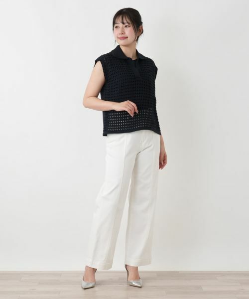 Leilian / レリアン テーラードジャケット | 透かし編み切替ニットポロシャツ | 詳細4
