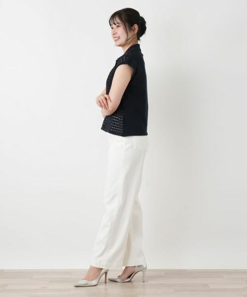 Leilian / レリアン テーラードジャケット | 透かし編み切替ニットポロシャツ | 詳細5